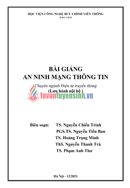Tải FREE bài giảng An Ninh Mạng Thông Tin PDF - Học Viện Công Nghệ Bưu Chính Viễn Thông