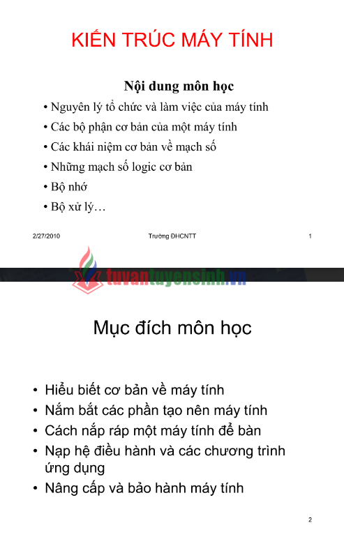 Tải FREE bài giảng Kiến Trúc Máy Tính PDF - Đại học Công Nghệ Thông Tin