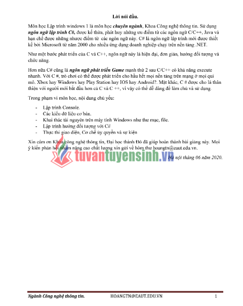 Tải FREE bài giảng Lập Trình .NET PDF - Đại học Công Nghệ Đông Á