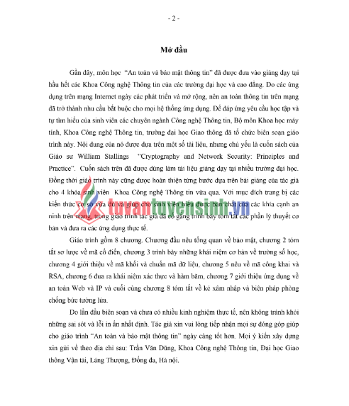 Tải FREE giáo trình An Toàn Và Bảo Mật Thông Tin PDF - Đại học Giao Thông Vận Tải