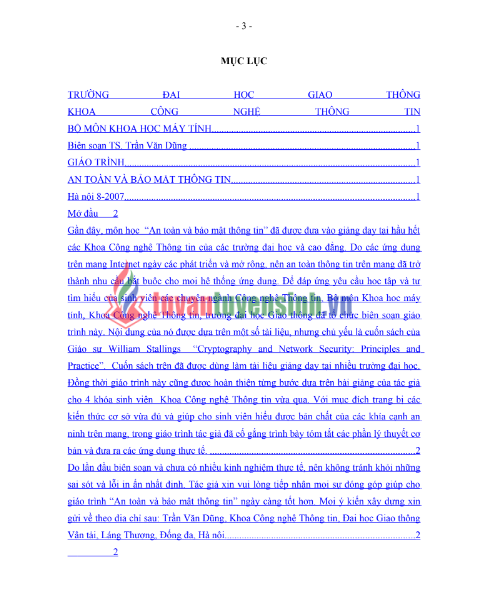 Tải FREE giáo trình An Toàn Và Bảo Mật Thông Tin PDF - Đại học Giao Thông Vận Tải