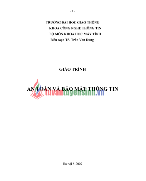 Tải FREE giáo trình An Toàn Và Bảo Mật Thông Tin PDF - Đại học Giao Thông Vận Tải