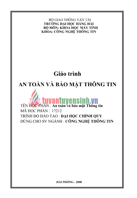 Tải FREE giáo trình An Toàn Và Bảo Mật Thông Tin PDF - Đại học Hàng Hải