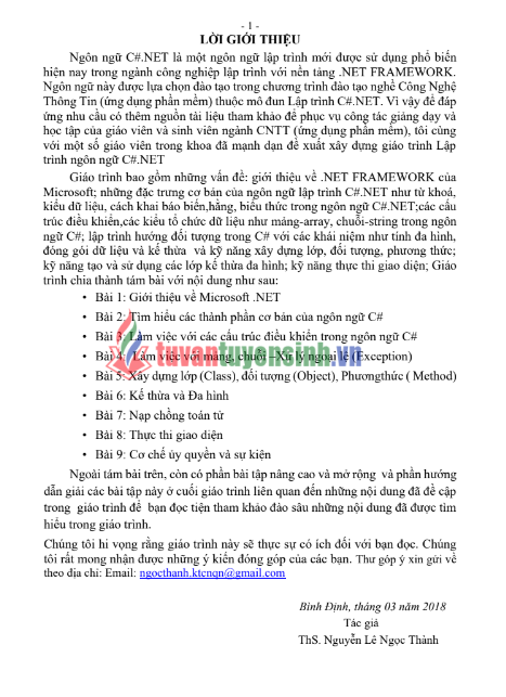 Tải FREE giáo trình Lập Trình C#.NET PDF - Cao Đẳng Kỹ Thuật Công Nghệ Quy Nhơn 7 Tải FREE giáo trình Lập Trình C#.NET PDF - Cao Đẳng Kỹ Thuật Công Nghệ Quy Nhơn