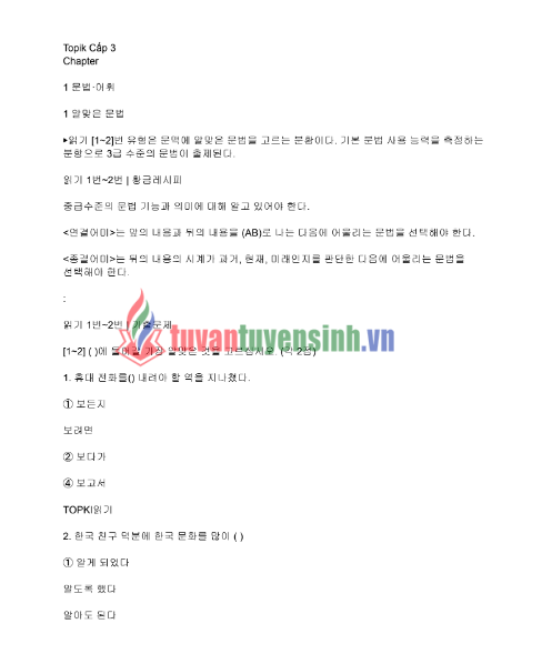 Tải FREE tài liệu Đọc TOPIK Cấp 3 PDF có tiếng Việt