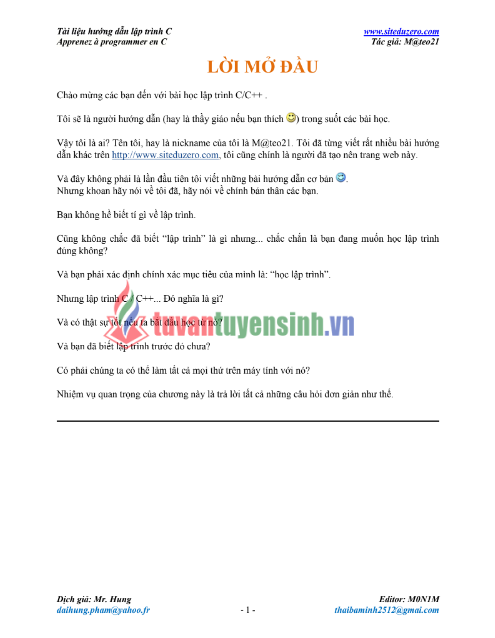 Tải FREE tài liệu Hướng Dẫn Lập Trình C PDF