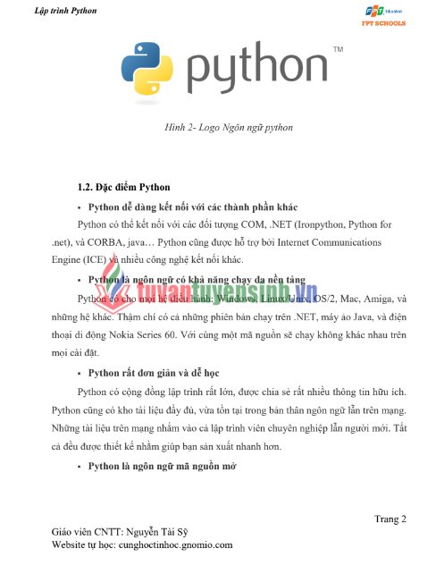 Tải FREE tài liệu Lập Trình Python PDF - TRƯỜNG TH & THCS FPT CẦU GIẤY