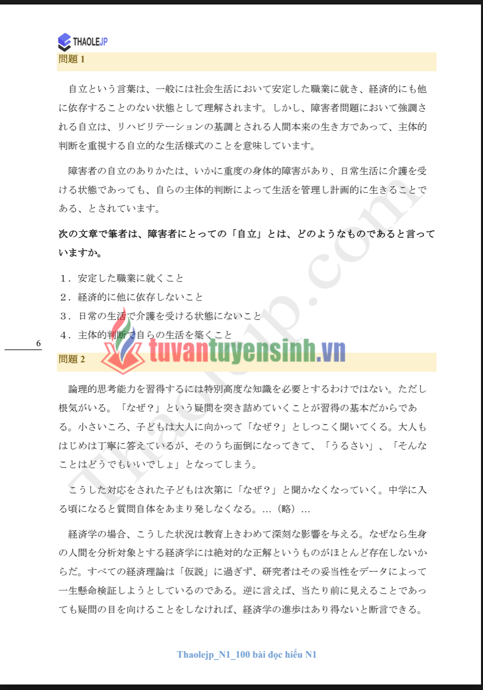 Sách Thaolejp N1 100 bài đọc hiểu N1 2