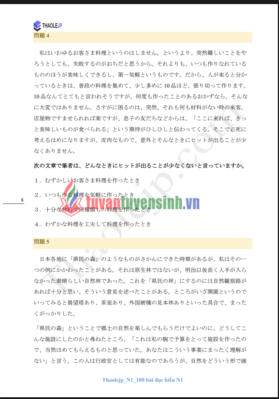 Sách Thaolejp N1 100 bài đọc hiểu N1 4