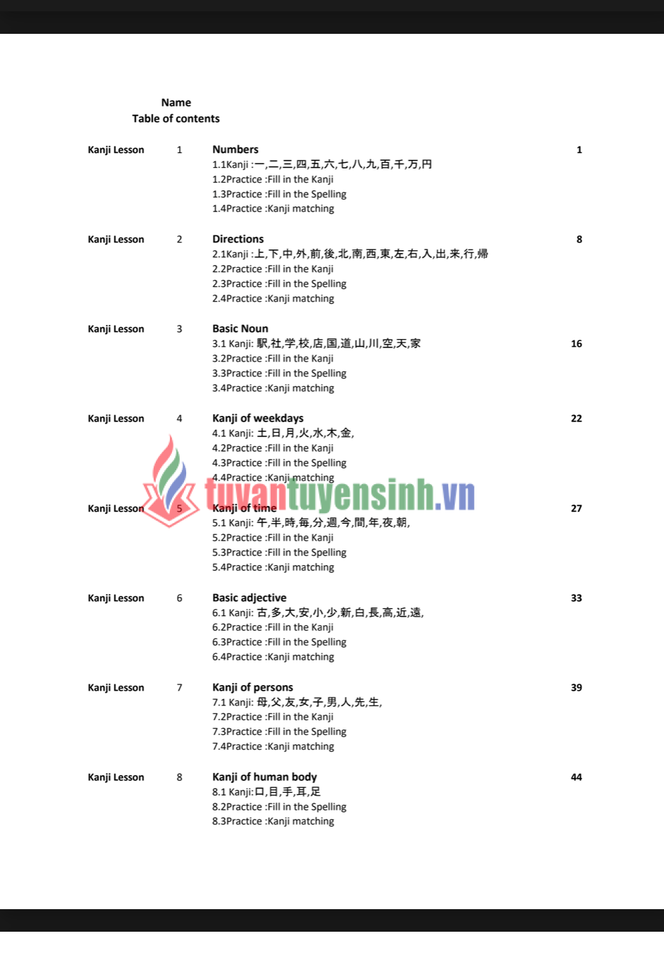 sách Basic Kanji JLPT N5 2