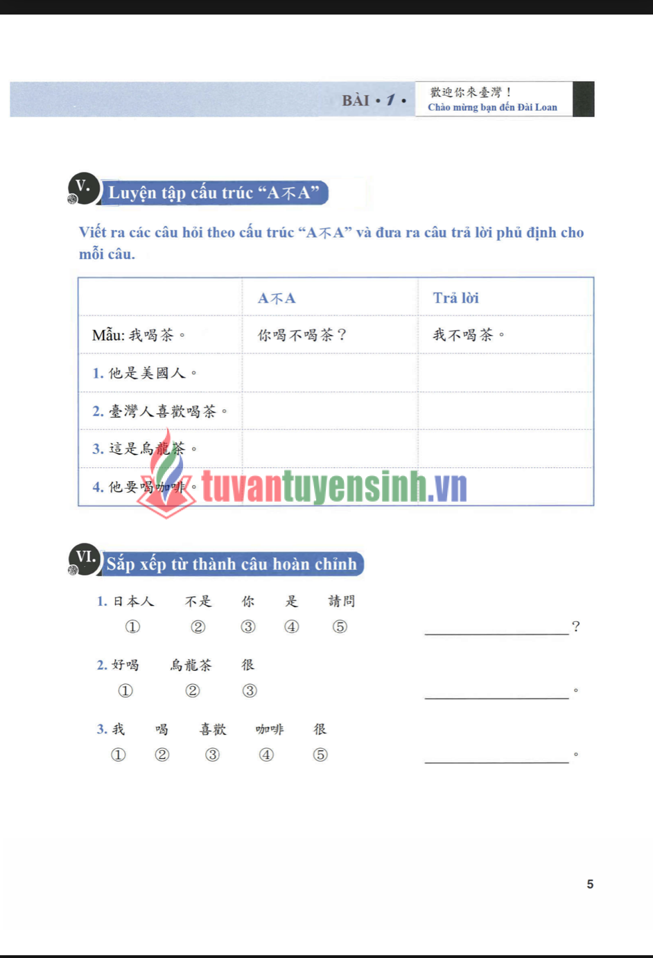 sách Giáo Trình Tiếng Trung Đương Đại Sách Bài Tập 1 5