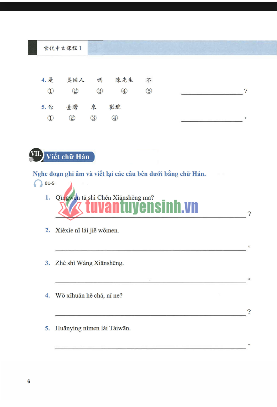 sách Giáo Trình Tiếng Trung Đương Đại Sách Bài Tập 1 6