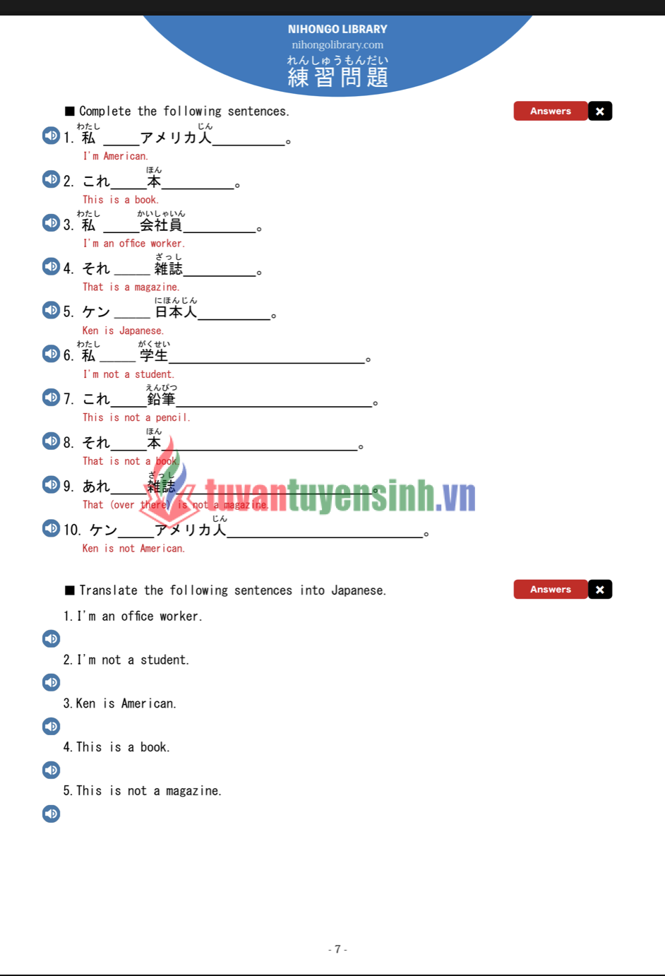 sách Japanese Grammar for JLPT N5 Kotonoha 7