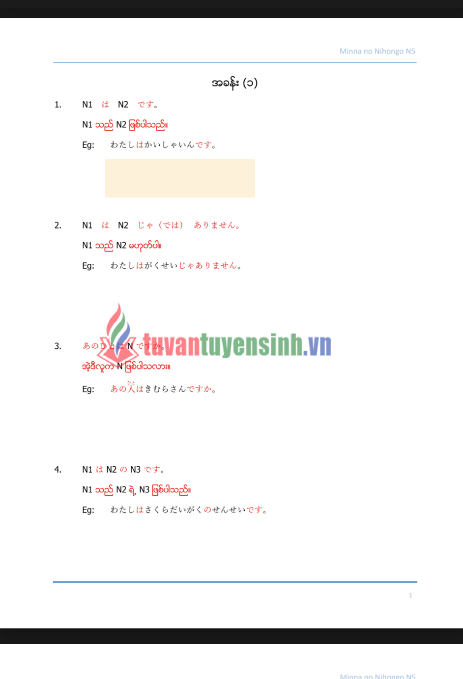 sách Minnano Nihongo N5 Grammer 1