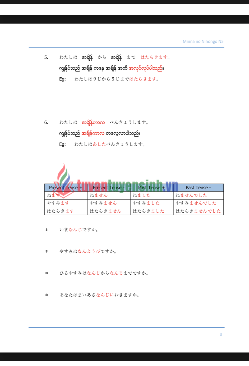 sách Minnano Nihongo N5 Grammer 8