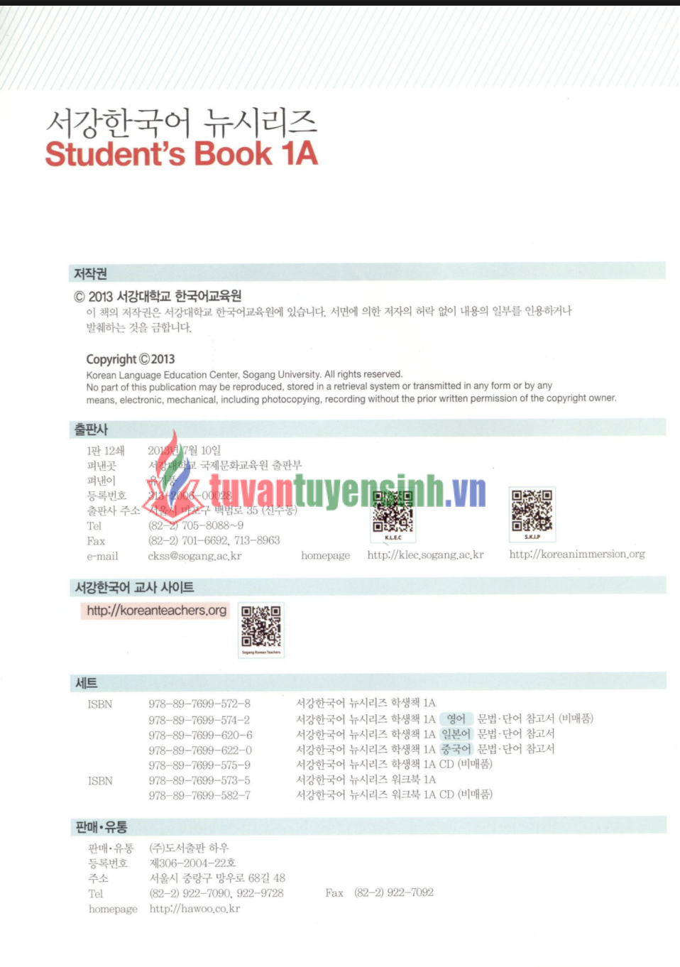 sách Sogang Korean 1A 1