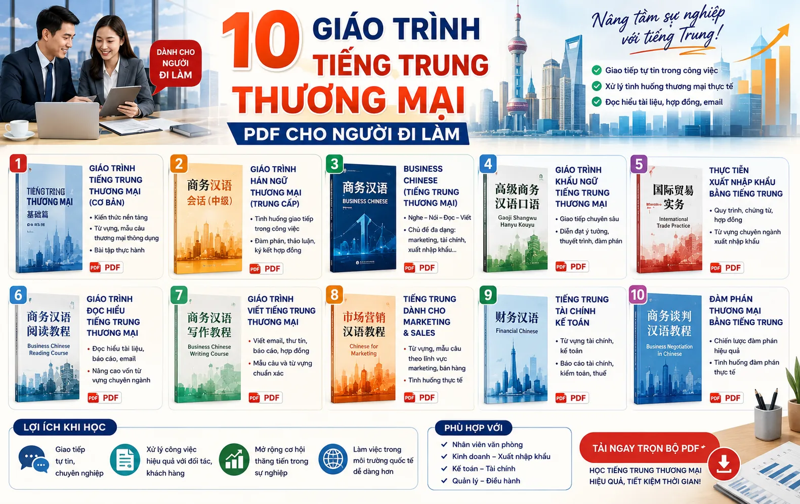10 giáo trình tiếng Trung thương mại PDF cho người đi làm