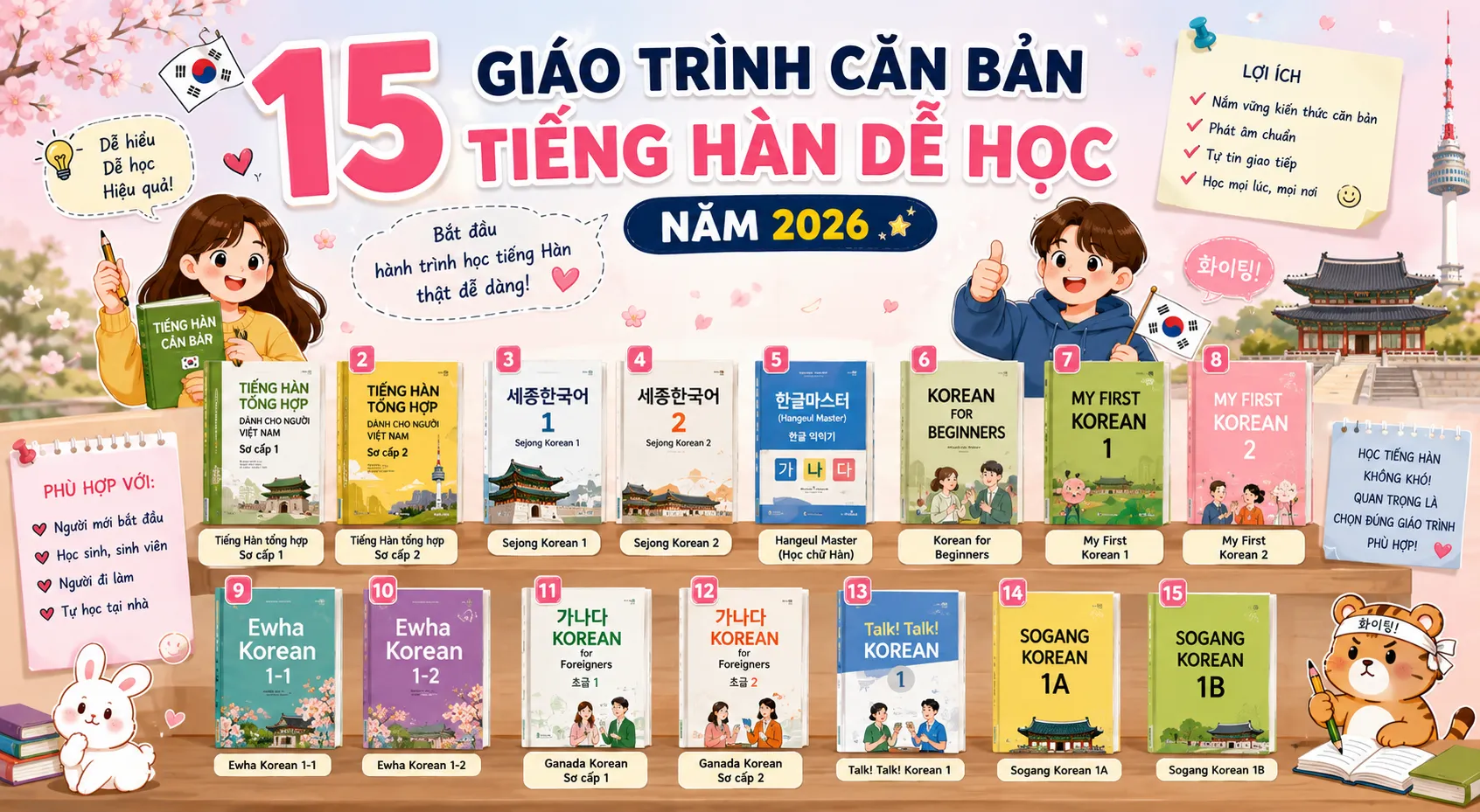 15 Giáo trình căn bản tiếng Hàn dễ học năm 2026