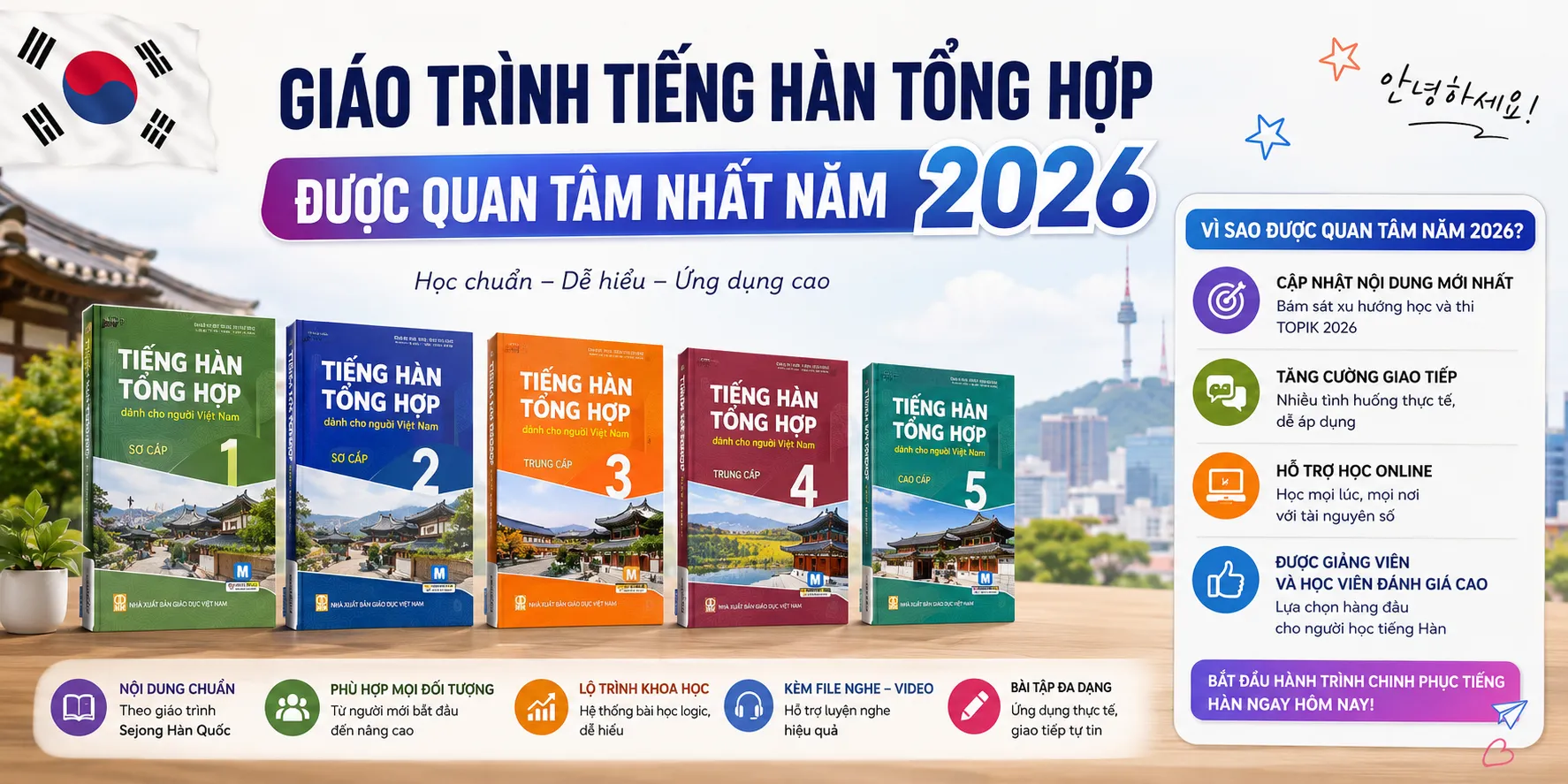 Giáo trình tiếng Hàn tổng hợp bản mới được quan tâm năm 2026