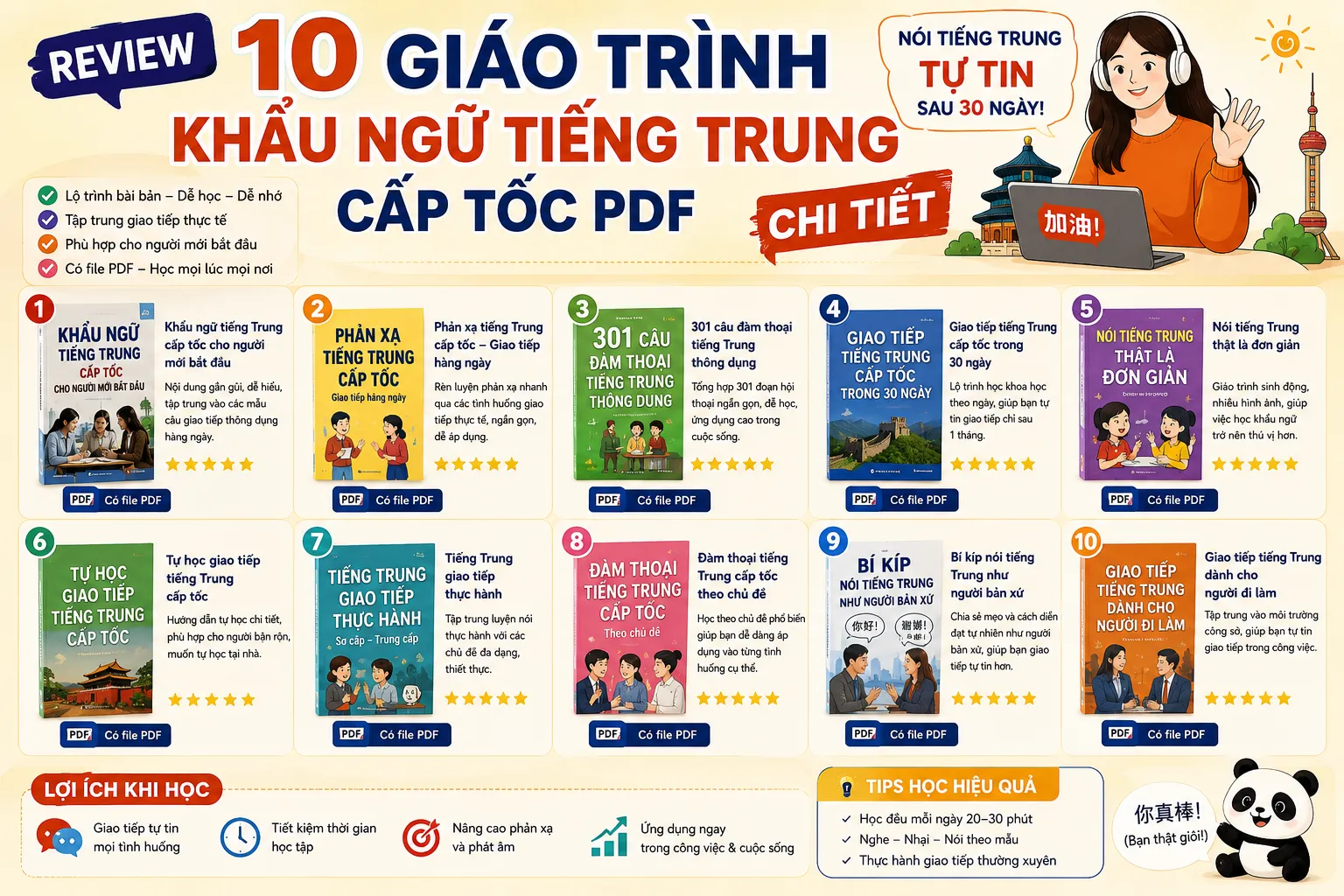 Review 10 giáo trình khẩu ngữ tiếng Trung cấp tốc PDF chi tiết