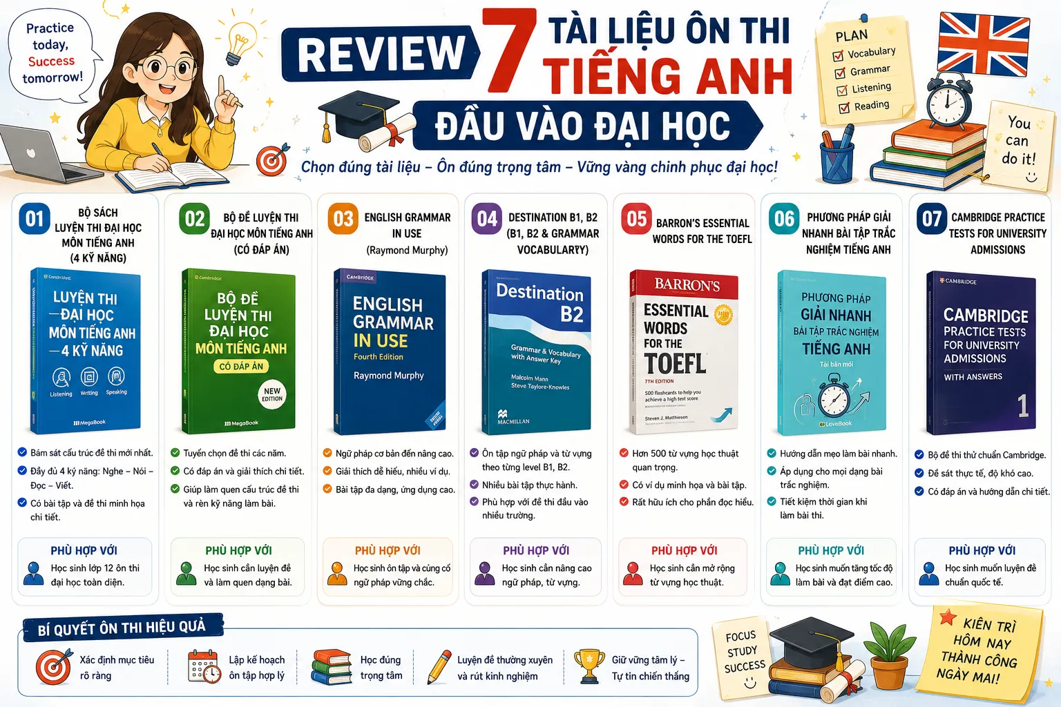 Review 7 tài liệu ôn thi Tiếng Anh đầu vào đại học