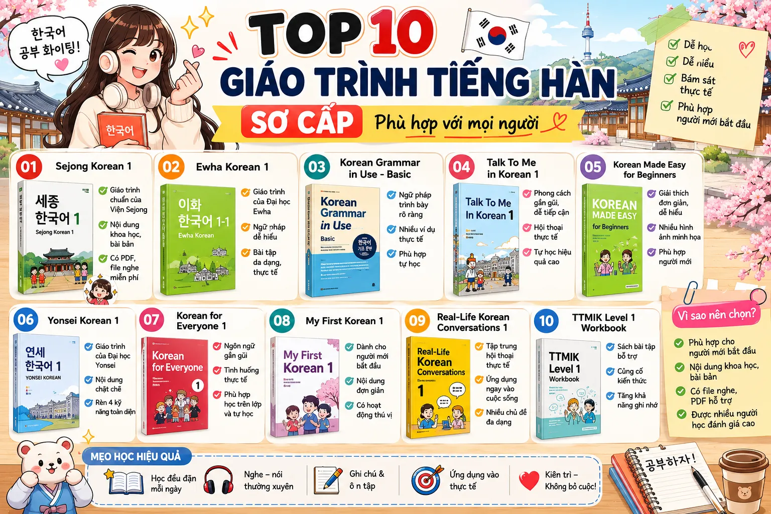 Top 10 giáo trình tiếng Hàn sơ cấp phù hợp với mọi người