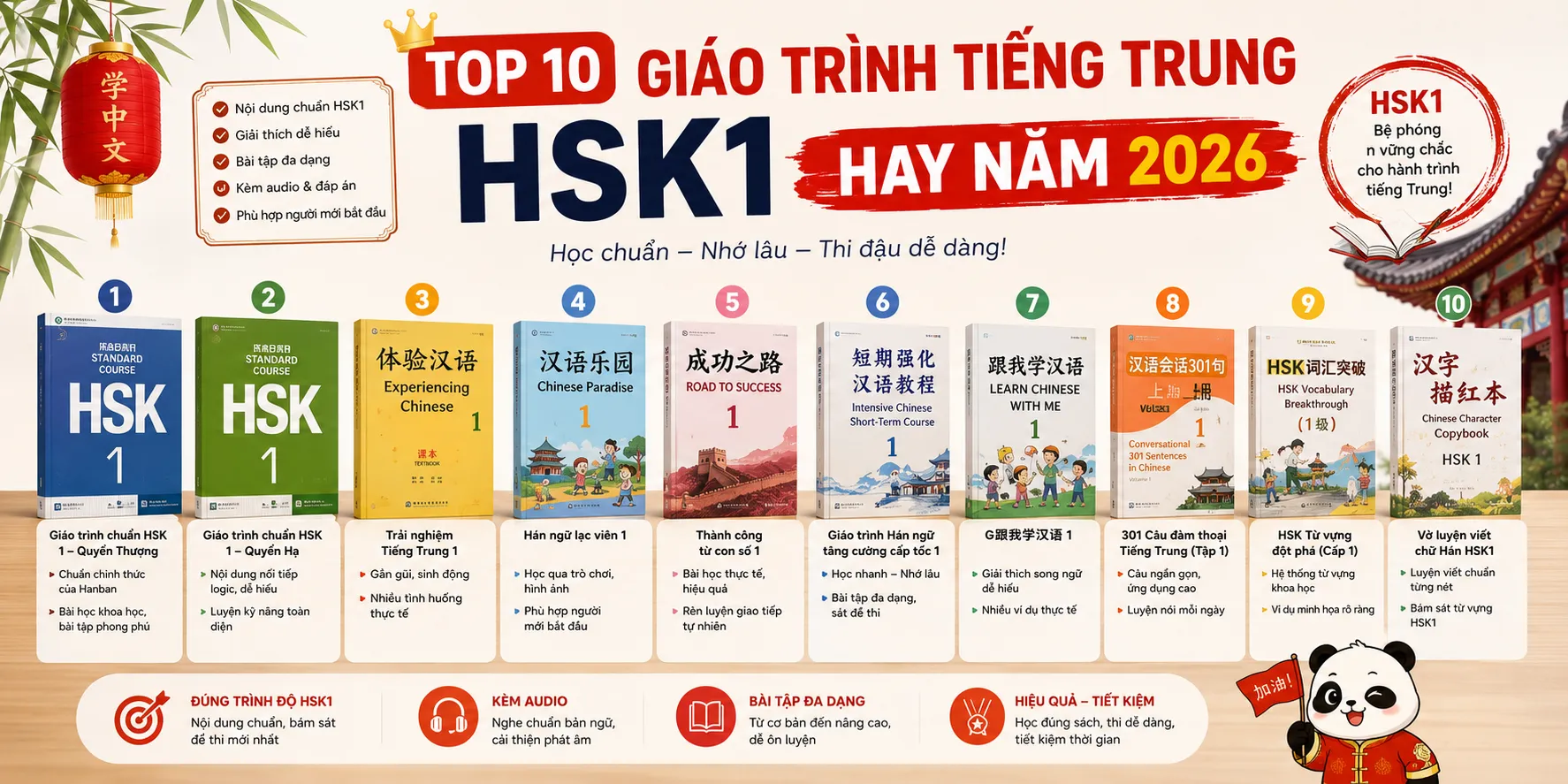Top 10 giáo trình tiếng Trung HSK1 hay năm 2026