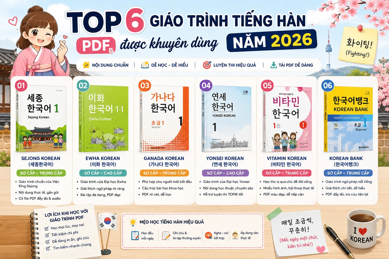 Top 6 giáo trình tiếng Hàn PDF được khuyên dùng năm 2026