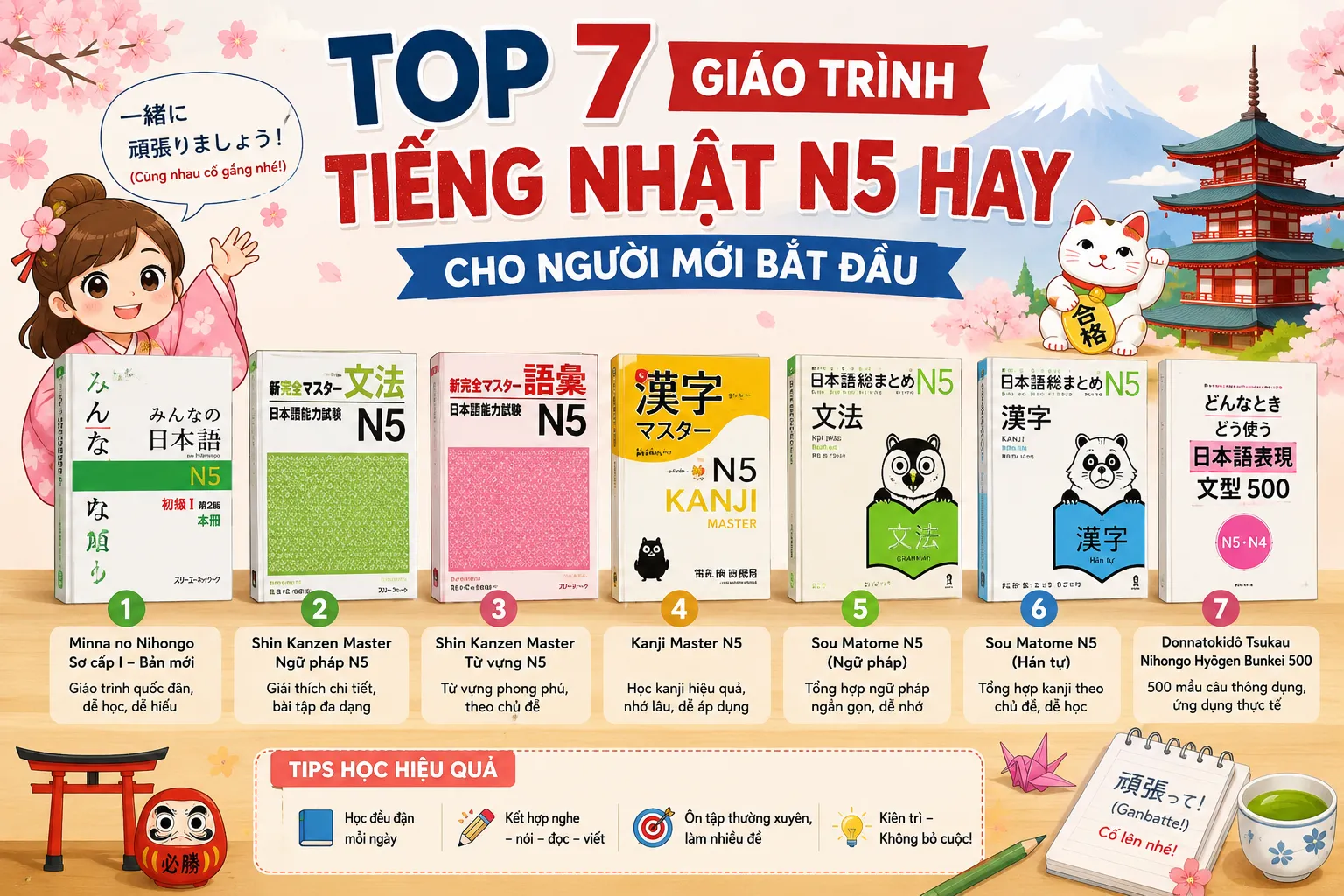 Top 7 giáo trình tiếng Nhật N5 hay cho người mới bắt đầu