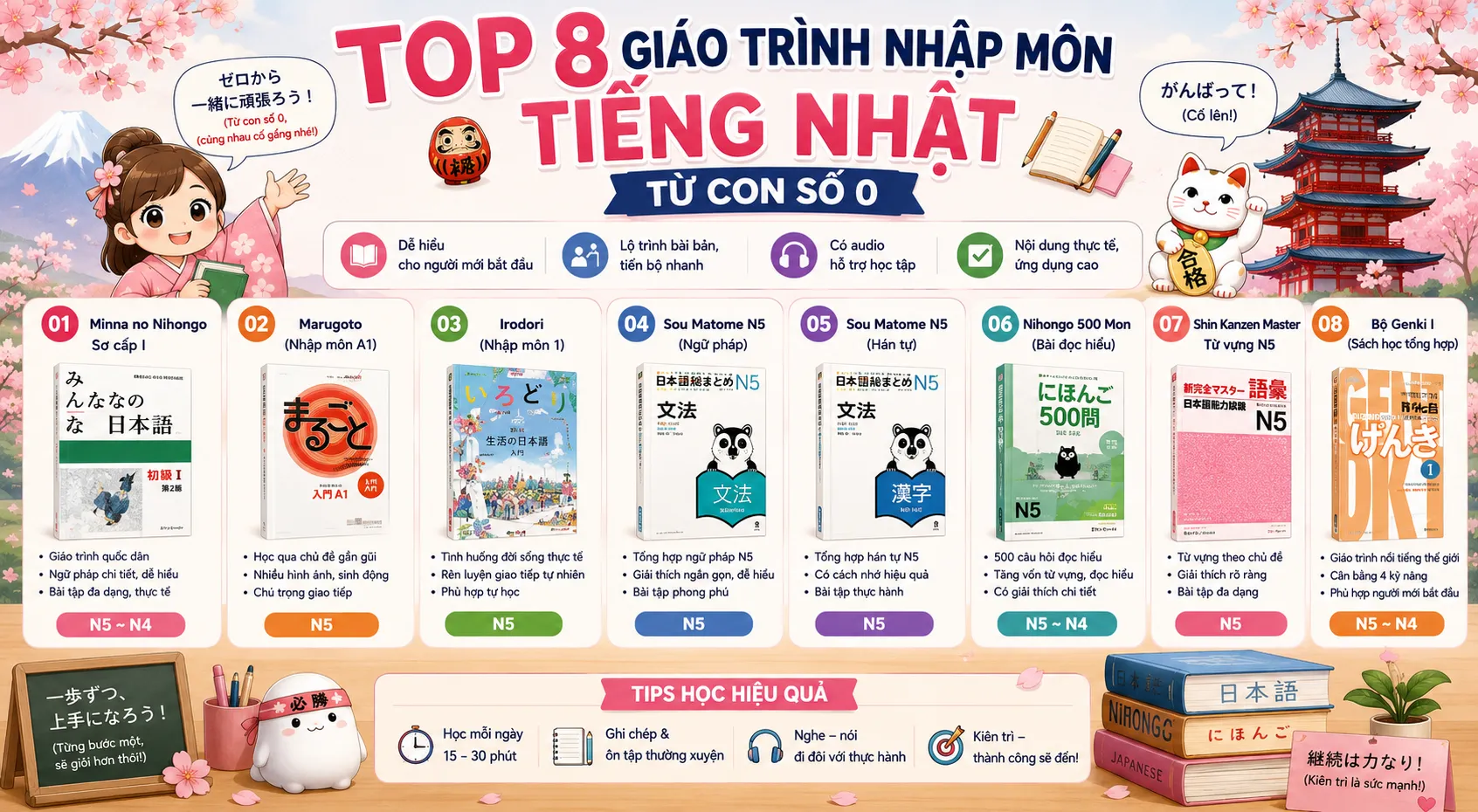 Top 8 giáo trình nhập môn tiếng Nhật từ con số 0